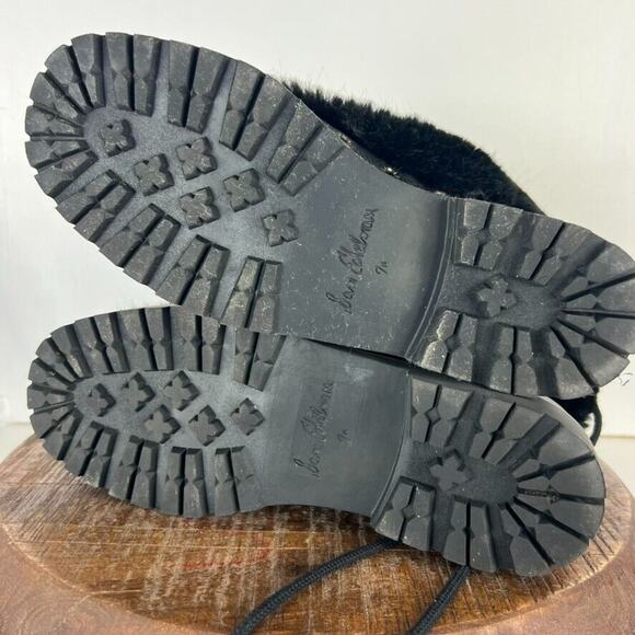 Sam Edelman Boots Women's Size 7.5 Blanche Black Leather Faux Fur Pom Pom Ankle - Picture 8 of 15